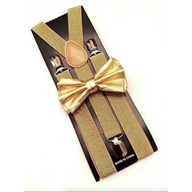 Black Glitter Champagne Gold Bow Tie & Matching Suspenders Set Wedding Prom Black Glitter Champagne Gold Bow Tie & Matching Suspenders Set Wedding Prom